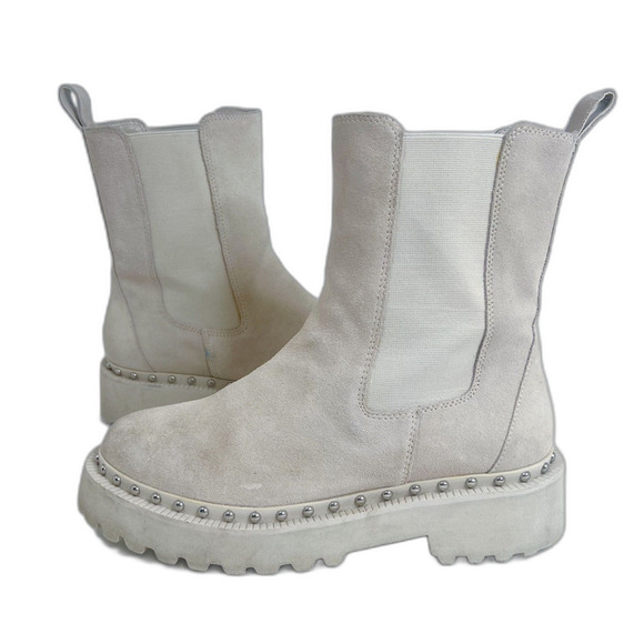Vince Camuto Meenday Women's Chelsea Boot Lug Sole Cream Suede Size 9 - Picture 1 of 8